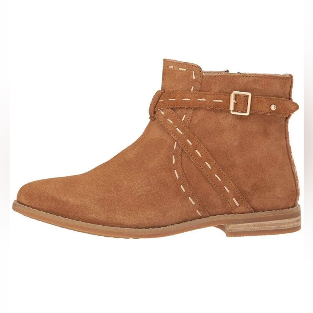 Hush Puppies Chandon Belt Ankle Bootie Boot Leather Brown Suede 7.5 worn once